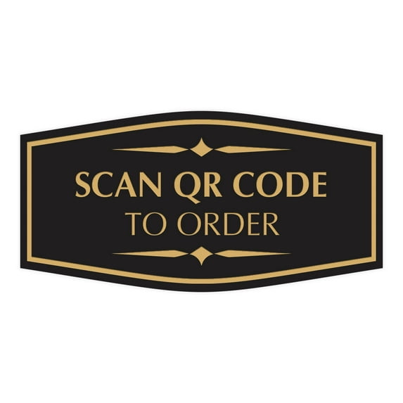 Signs ByLITA Fancy Scan QR Code to Order Sign (Black Gold) - Large