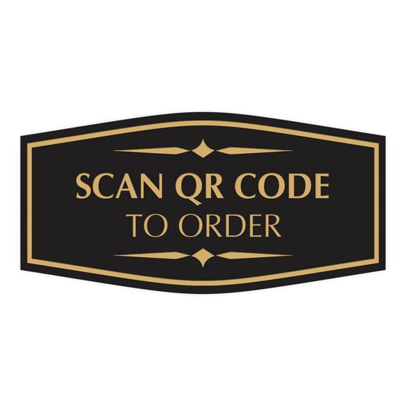 Signs ByLITA Fancy Scan QR Code to Order Sign (Black Gold) - Medium