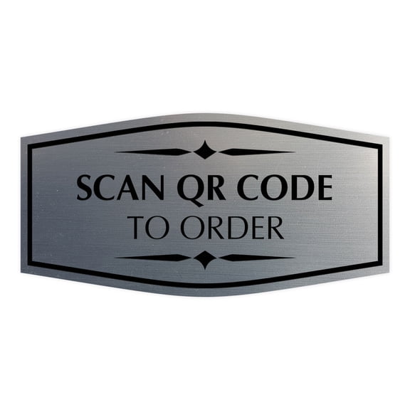 Signs ByLITA Fancy Scan QR Code to Order Sign (Brushed Silver) - Small