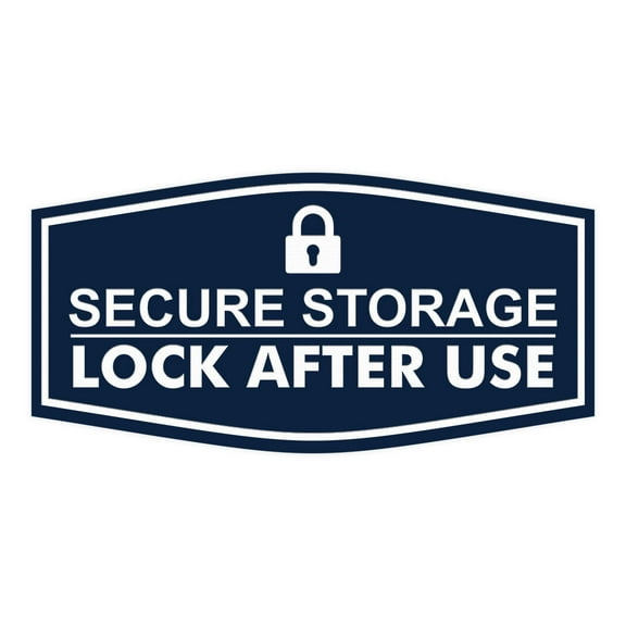 Signs ByLITA Fancy Secure Storage Lock After Use Durable ABS Plastic | Laser Engraved | Easy Installation | Elegant Design Sign (Navy Blue / White) - Large