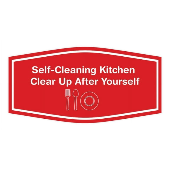 Signs ByLITA Fancy Self-Cleaning Kitchen Clear Up After Yourself Vector Sign - Kitchen Signs | Durable Material | Cleaning Reminder | Easy Installation Sign (Red) - Small