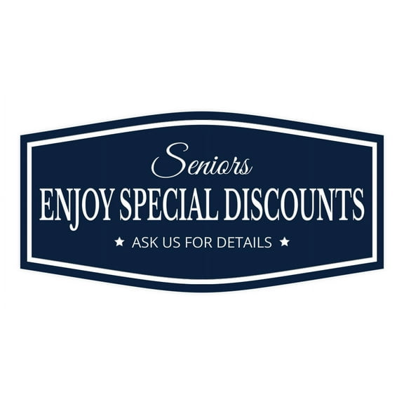 Signs ByLITA Fancy Seniors Enjoy Special Discounts. Ask Us for Details Easy Installation | Durable Construction | Barbers | Grooming and Styling | Hair Sign (Navy Blue / White) - Small