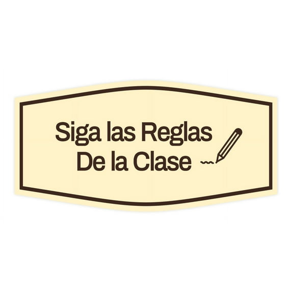 Signs ByLITA Fancy Siga las Reglas de la Clase Easy Installation | Classroom Decor | School Markers And Decorations | Students and Teachers Sign (Ivory/Dark Brown) - Medium