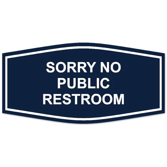 Signs ByLITA Fancy Sorry No Public Restroom Sign - Laser-Engraved Lettering | Durable ABS Plastic | Vibrant Colors | Powerful Foam Tape (Navy Blue / White) - Large