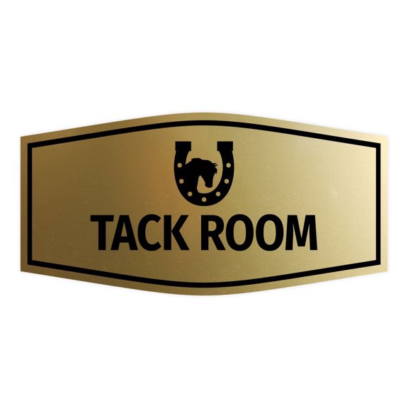 Signs ByLITA Fancy Tack Room, Horses Plastic Sign (Brushed Gold) - Small