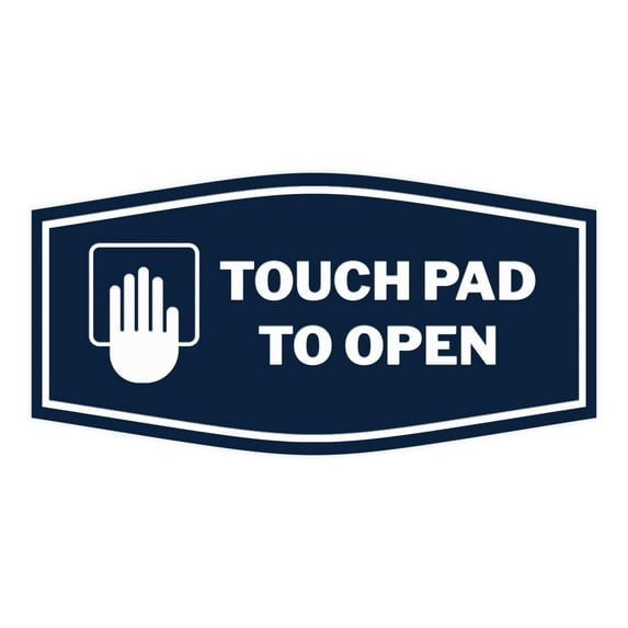 Signs ByLITA Fancy Touch Pad to Open Sign (Navy Blue / White) - Medium