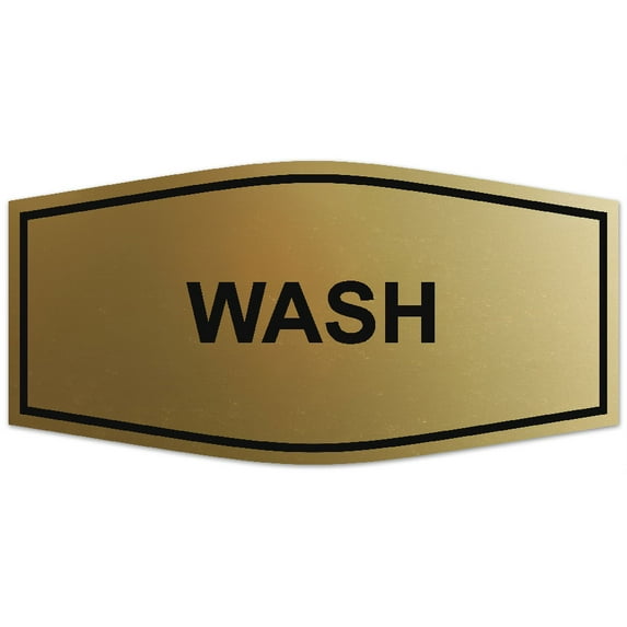 Signs ByLITA Fancy Wash Sign - Laser-Engraved Lettering | Durable ABS Plastic | Vibrant Colors | Powerful Foam Tape (Brushed Gold) - Medium