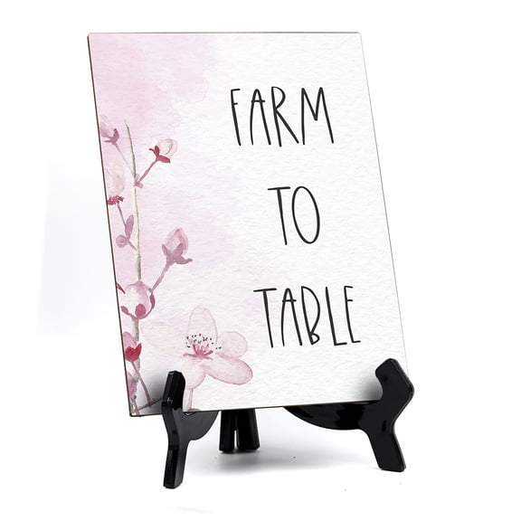 Signs ByLITA Farm To Table Table Sign with Easel, Floral Vine Design (6 x 8")