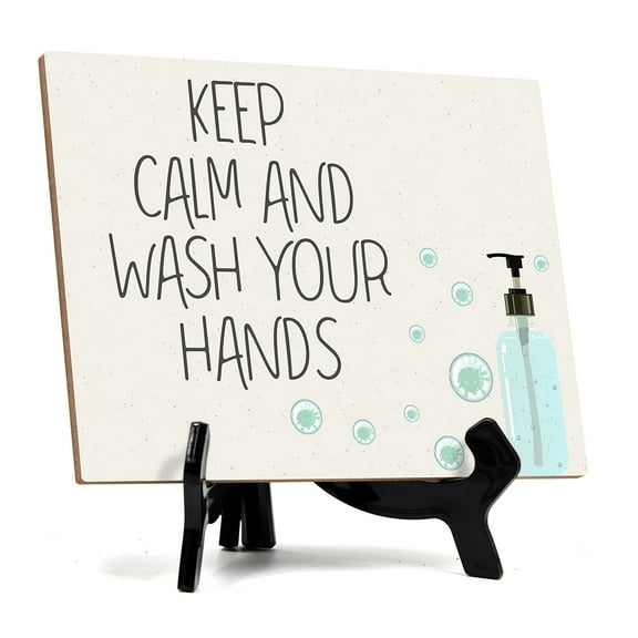 Signs ByLITA Keep Calm And Wash Your Hands, Hygiene Sign, 6" x 8" (White)