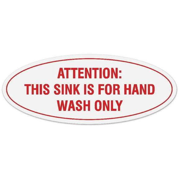 Signs ByLITA Oval ATTENTION THIS SINK IS FOR HAND WASH ONLY Sign - Laser-Engraved Lettering | Durable ABS Plastic | Vibrant Colors | Powerful Foam Tape (White/Red) - Large