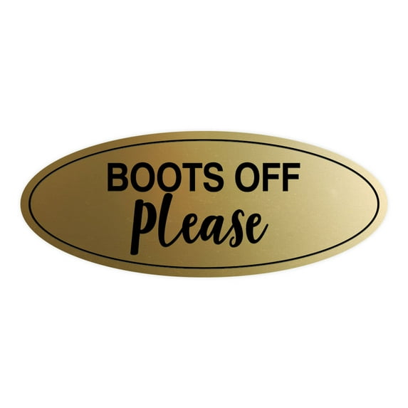 Signs ByLITA Oval Boots Off Please Sign (Brushed Gold) - Medium