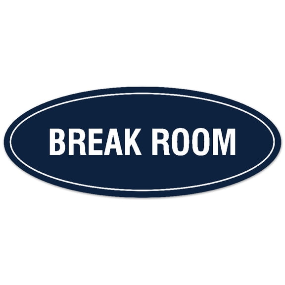 Signs ByLITA Oval Break Room Sign - Laser-Engraved Lettering | Durable ABS Plastic | Vibrant Colors | Powerful Foam Tape (Navy Blue / White) - Small