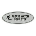 thumbnail image 1 of Signs ByLITA Oval Classy Please Watch Your Step Sign (Lt Gray) - Large 3.6x9", 1 of 1
