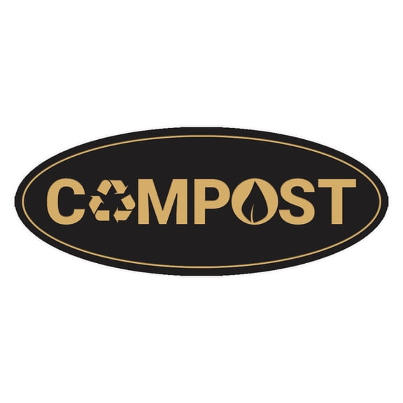 Signs ByLITA Oval Compost Sign - Laser-Engraved Lettering | Durable ABS Plastic | Vibrant Colors | Powerful Foam Tape (Black /Gold) - Small