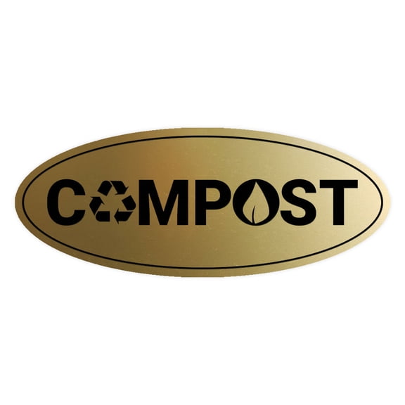 Signs ByLITA Oval Compost Sign - Laser-Engraved Lettering | Durable ABS Plastic | Vibrant Colors | Powerful Foam Tape (Brushed Gold) - Small