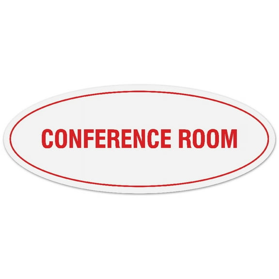 Signs ByLITA Oval Conference Room Sign - Laser-Engraved Lettering | Durable ABS Plastic | Vibrant Colors | Powerful Foam Tape (White/Red) - Large