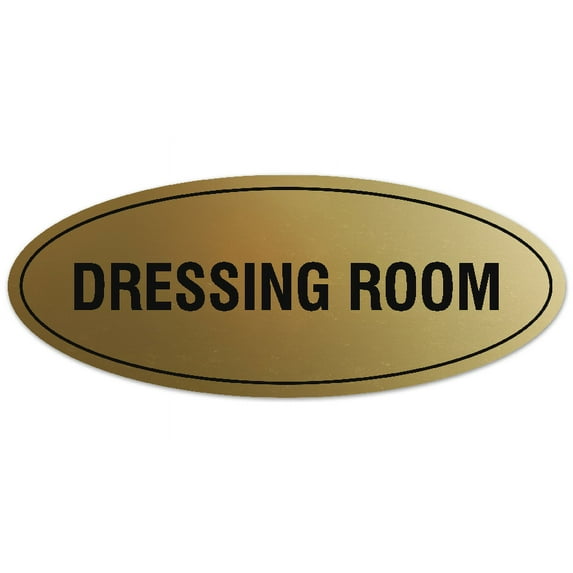 Signs ByLITA Oval DRESSING ROOM Sign - Laser-Engraved Lettering | Durable ABS Plastic | Vibrant Colors | Powerful Foam Tape (Brushed Gold) - Small