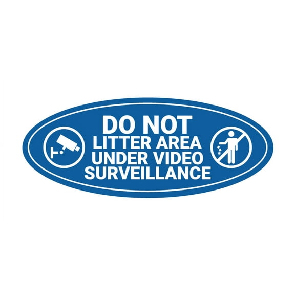 Signs ByLITA Oval Do Not Litter Area Under Video Surveillance Sign - Laser-Engraved Lettering | Durable ABS Plastic | Vibrant Colors | Powerful Foam Tape (Blue) - Large