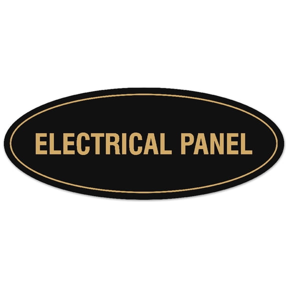 Signs ByLITA Oval Electrical Panel Sign - Laser-Engraved Lettering | Durable ABS Plastic | Vibrant Colors | Powerful Foam Tape (Black /Gold) - Small