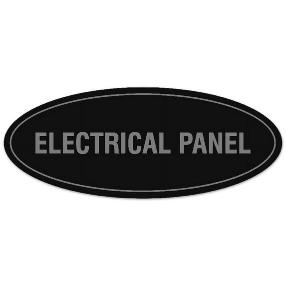 Signs ByLITA Oval Electrical Panel Sign - Laser-Engraved Lettering | Durable ABS Plastic | Vibrant Colors | Powerful Foam Tape (Black / Silver) - Small