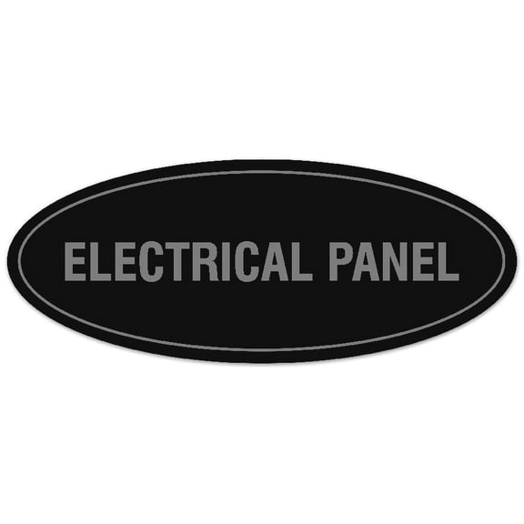 Signs ByLITA Oval Electrical Panel Sign - Laser-Engraved Lettering | Durable ABS Plastic | Vibrant Colors | Powerful Foam Tape (Black / Silver) - Small