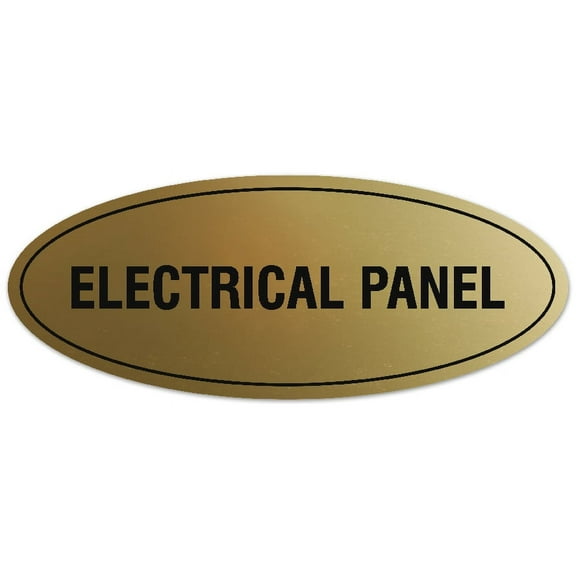 Signs ByLITA Oval Electrical Panel Sign - Laser-Engraved Lettering | Durable ABS Plastic | Vibrant Colors | Powerful Foam Tape (Brushed Gold) - Medium