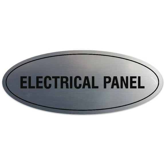 Signs ByLITA Oval Electrical Panel Sign - Laser-Engraved Lettering | Durable ABS Plastic | Vibrant Colors | Powerful Foam Tape (Brushed Silver) - Large