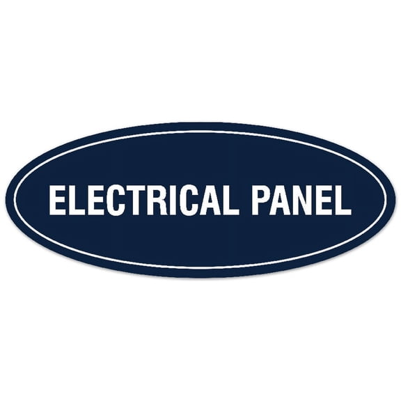 Signs ByLITA Oval Electrical Panel Sign - Laser-Engraved Lettering | Durable ABS Plastic | Vibrant Colors | Powerful Foam Tape (Navy Blue / White) - Small