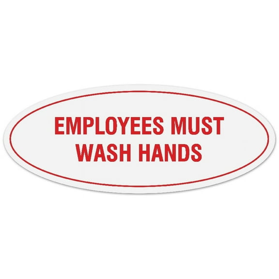 Signs ByLITA Oval Employees Must Wash Hands Sign - Laser-Engraved Lettering | Durable ABS Plastic | Vibrant Colors | Powerful Foam Tape (White/Red) - Large