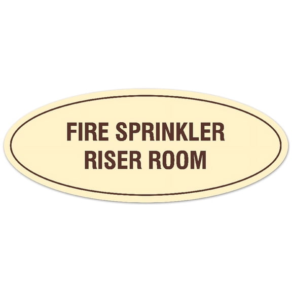 Signs ByLITA Oval FIRE SPRINKLER RISER ROOM Sign - Laser-Engraved Lettering | Durable ABS Plastic | Vibrant Colors | Powerful Foam Tape (Ivory/Dark Brown) - Small