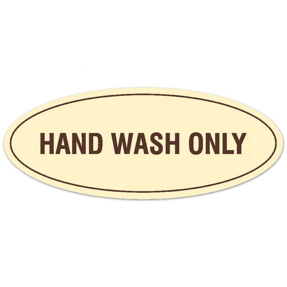 Signs ByLITA Oval Hand Wash Only Sign - Laser-Engraved Lettering | Durable ABS Plastic | Vibrant Colors | Powerful Foam Tape (Ivory/Dark Brown) - Medium