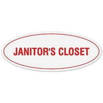Signs ByLITA Oval JANITOR'S CLOSET Sign - Laser-Engraved Lettering | Durable ABS Plastic | Vibrant Colors | Powerful Foam Tape (White/Red) - Large