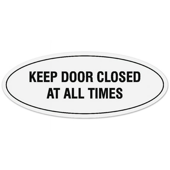 Signs ByLITA Oval KEEP DOOR CLOSED AT ALL TIMES Sign - Laser-Engraved Lettering | Durable ABS Plastic | Vibrant Colors | Powerful Foam Tape (White) - Small