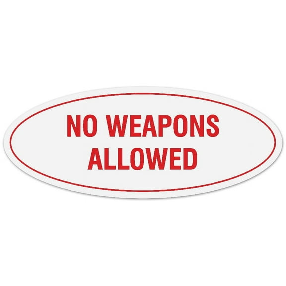 Signs ByLITA Oval NO WEAPONS ALLOWED Sign - Laser-Engraved Lettering | Durable ABS Plastic | Vibrant Colors | Powerful Foam Tape (White/Red) - Large