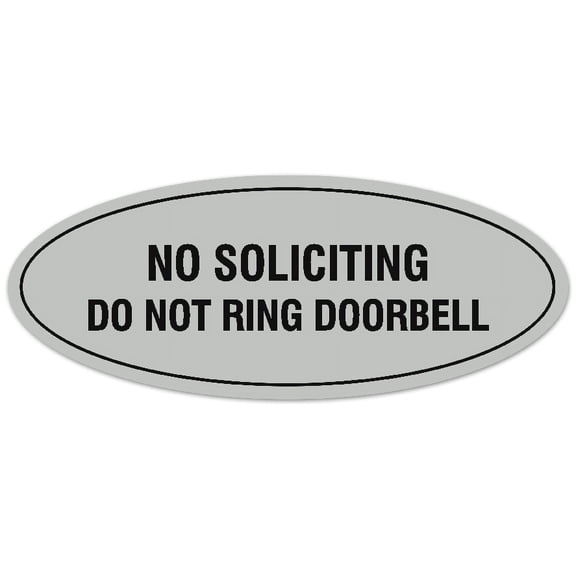 Signs ByLITA Oval No Soliciting Do Not Ring Doorbell Sign - Laser-Engraved Lettering | Durable ABS Plastic | Vibrant Colors | Powerful Foam Tape (Lt Gray) - Small