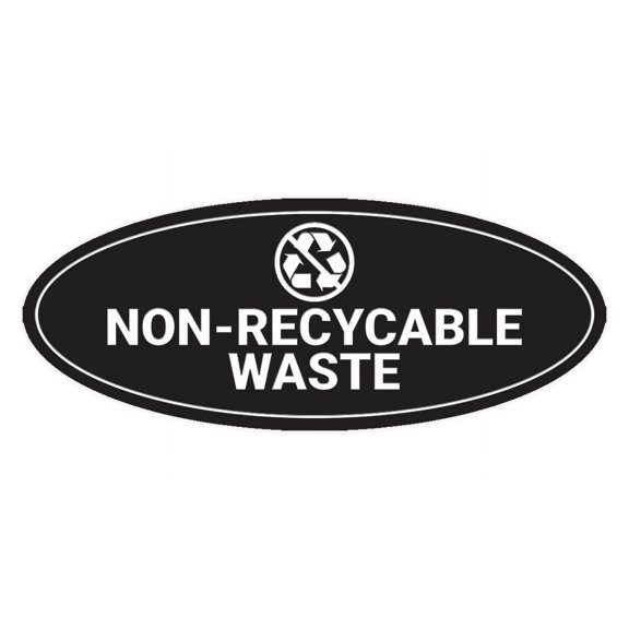 Signs ByLITA Oval Non-recyclable waste Sign - Laser-Engraved Lettering | Durable ABS Plastic | Vibrant Colors | Powerful Foam Tape (Black) - Small