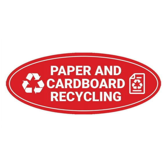 Signs ByLITA Oval Paper and cardboard recycling Sign - Laser-Engraved Lettering | Durable ABS Plastic | Vibrant Colors | Powerful Foam Tape (Red) - Large