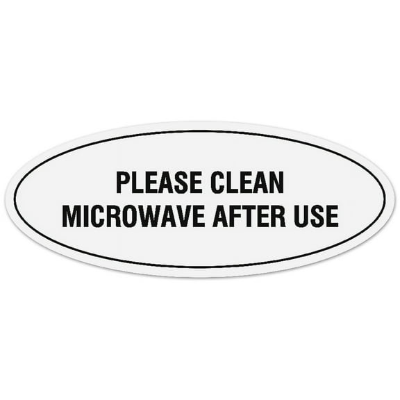 Signs ByLITA Oval Please Clean Microwave After Use Sign - Laser-Engraved Lettering | Durable ABS Plastic | Vibrant Colors | Powerful Foam Tape (White) - Small
