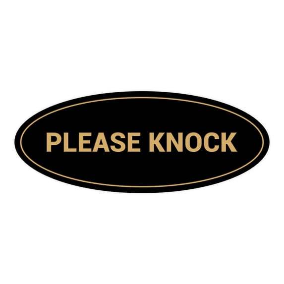 Oval Please Knock Sign (Black Gold) - Medium 2.75x7"