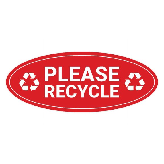 Signs ByLITA Oval Please recycle Sign - Laser-Engraved Lettering | Durable ABS Plastic | Vibrant Colors | Powerful Foam Tape (Red) - Large