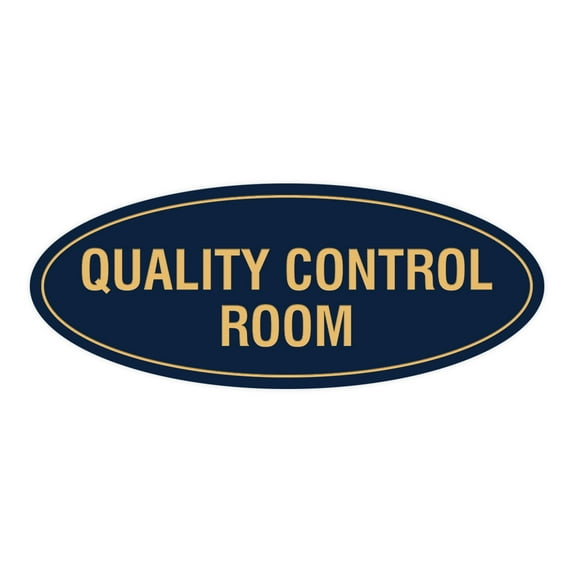Signs ByLITA Oval Quality Control Room Sign (Navy Blue/Gold) - Small
