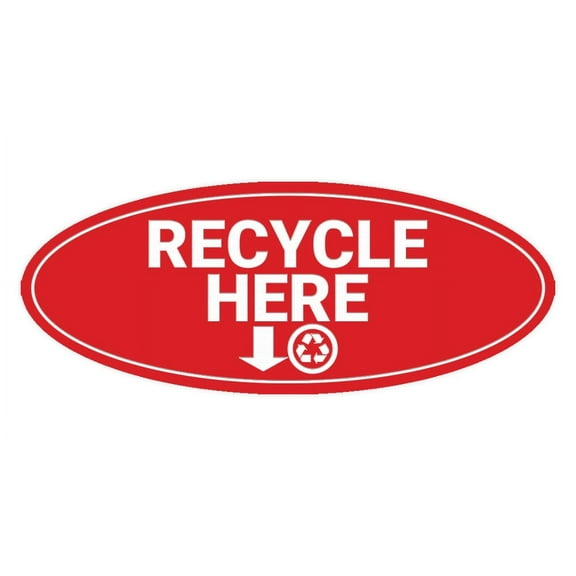 Signs ByLITA Oval Recycle here Sign - Laser-Engraved Lettering | Durable ABS Plastic | Vibrant Colors | Powerful Foam Tape (Red) - Large