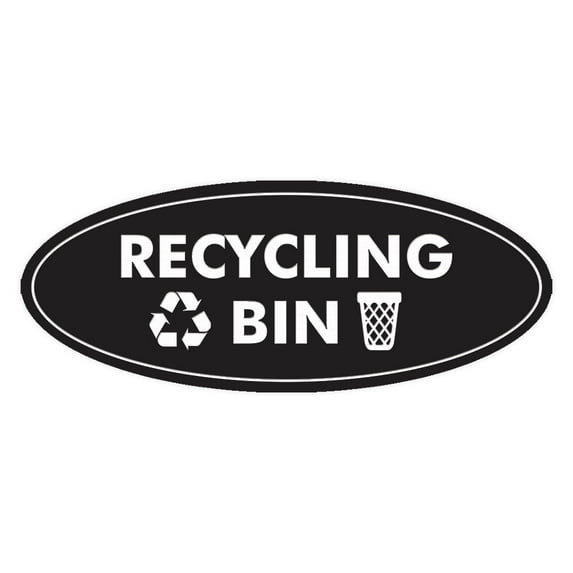 Signs ByLITA Oval Recycling bin Sign - Laser-Engraved Lettering | Durable ABS Plastic | Vibrant Colors | Powerful Foam Tape (Black) - Large