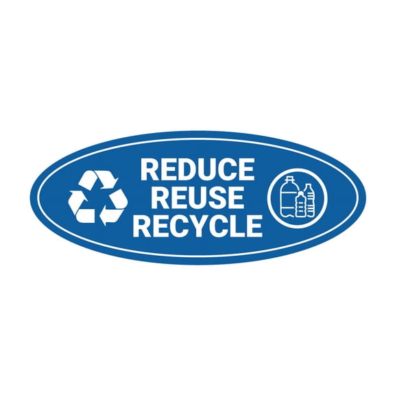 Signs ByLITA Oval Reduce Reuse Recycle Sign - Laser-Engraved Lettering | Durable ABS Plastic | Vibrant Colors | Powerful Foam Tape (Blue) - Small