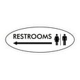 thumbnail image 1 of Signs ByLITA Oval Restrooms Left Arrow Sign (White) - Large 3.6x9", 1 of 1