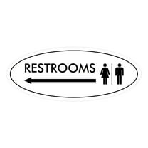 Signs ByLITA Oval Restrooms Left Arrow Sign (White) - Small 2x5"