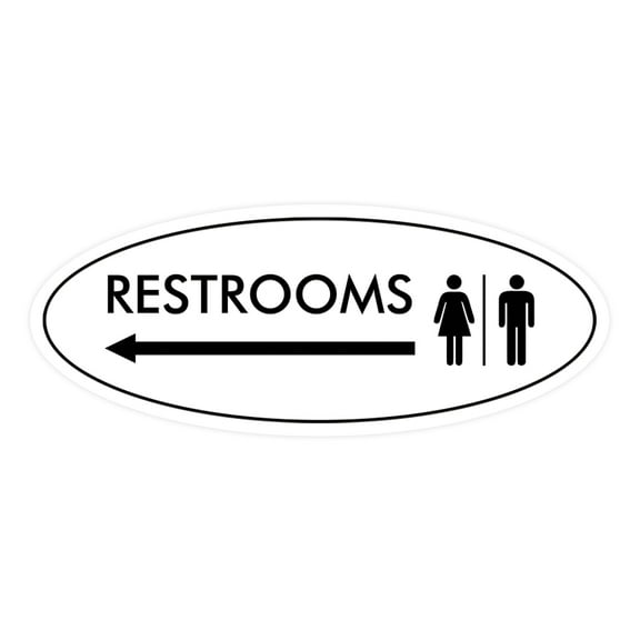 Signs ByLITA Oval Restrooms Left Arrow Sign (White) - Small 2x5"