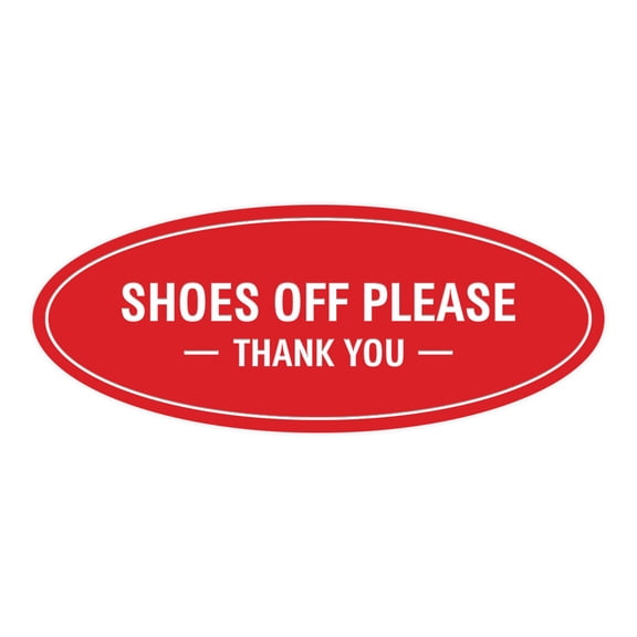 Signs ByLITA Oval Shoes Off Please Thank You Sign (Red) - Small 2x5"