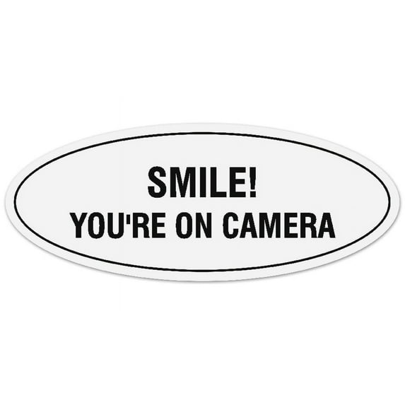 Signs ByLITA Oval Smile You're on Camera Sign - Laser-Engraved Lettering | Durable ABS Plastic | Vibrant Colors | Powerful Foam Tape (White) - Large