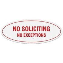 Signs ByLITA Oval No Soliciting No Exceptions Sign - Laser-Engraved Lettering | Durable ABS Plastic | Vibrant Colors | Powerful Foam Tape (White/Red) - Large